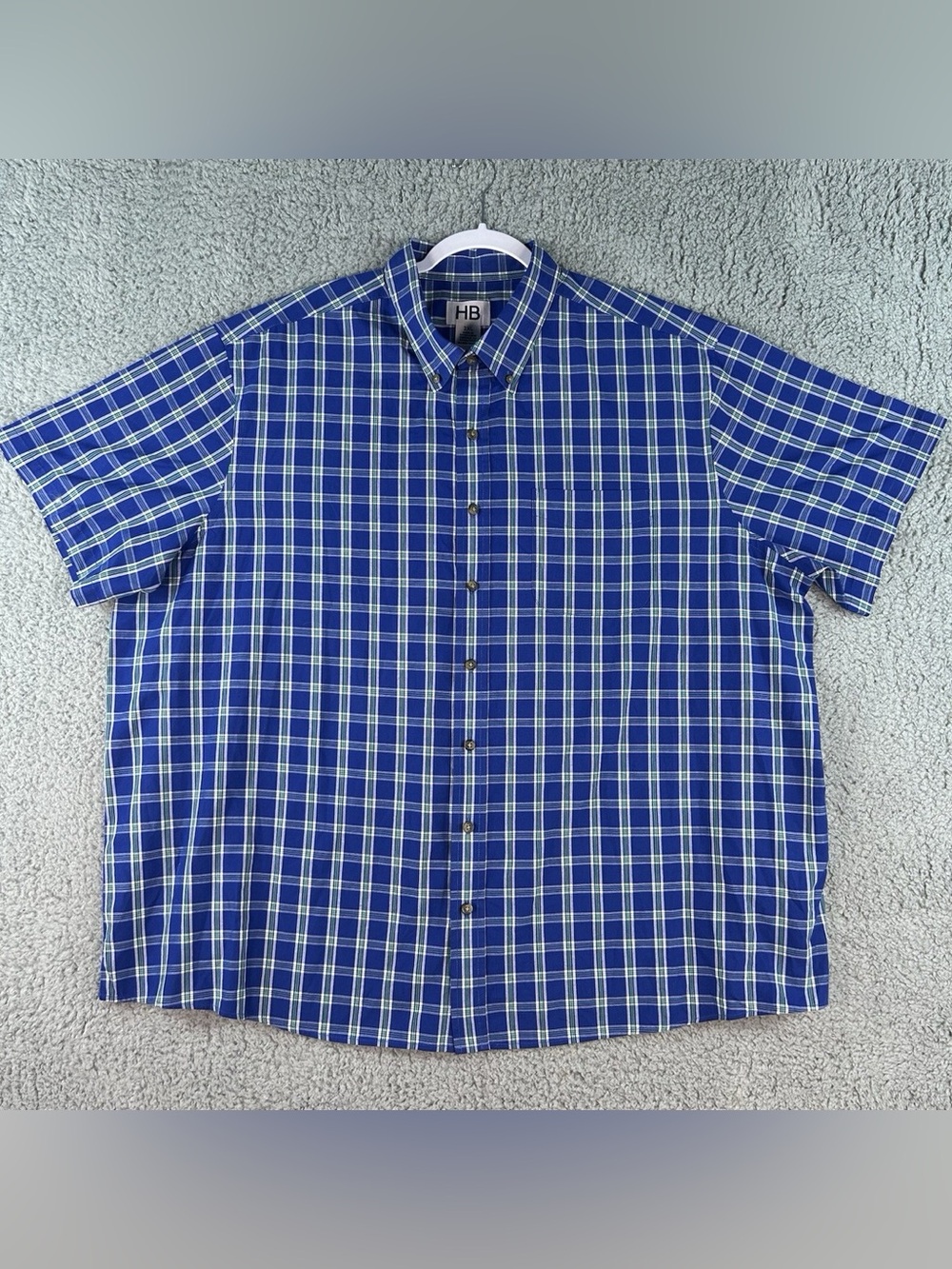Harbor Bay Blue and White Plaid Short-Sleeve Button-Down Shirt